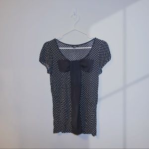 Black and white bow blouse